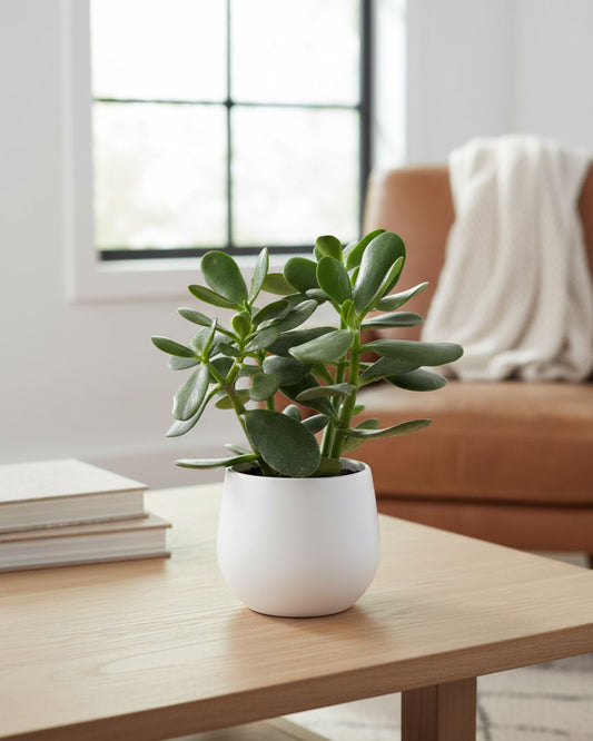 Healthy Jade Plant in 4-inch pot, small indoor succulent, low-maintenance houseplant, ideal for desks, shelves, or home décor, buy online at MyGreenScape