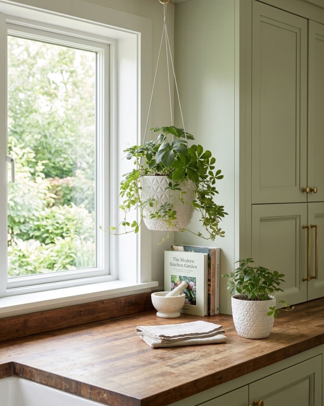 Sugar Vine plants styled in modern kitchen decor with trailing vines adding natural greenery, indoor houseplants available online and in store in GTA from MyGreenScape