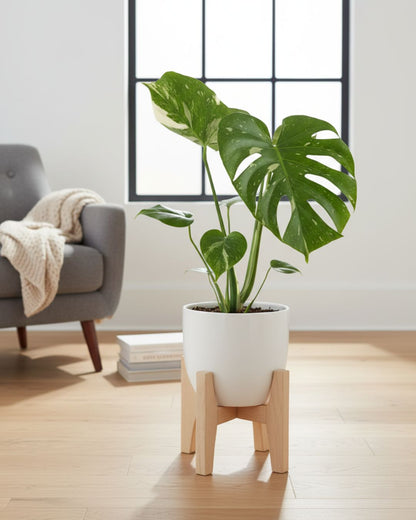 Monstera Thai Constellation styled in a bright living room